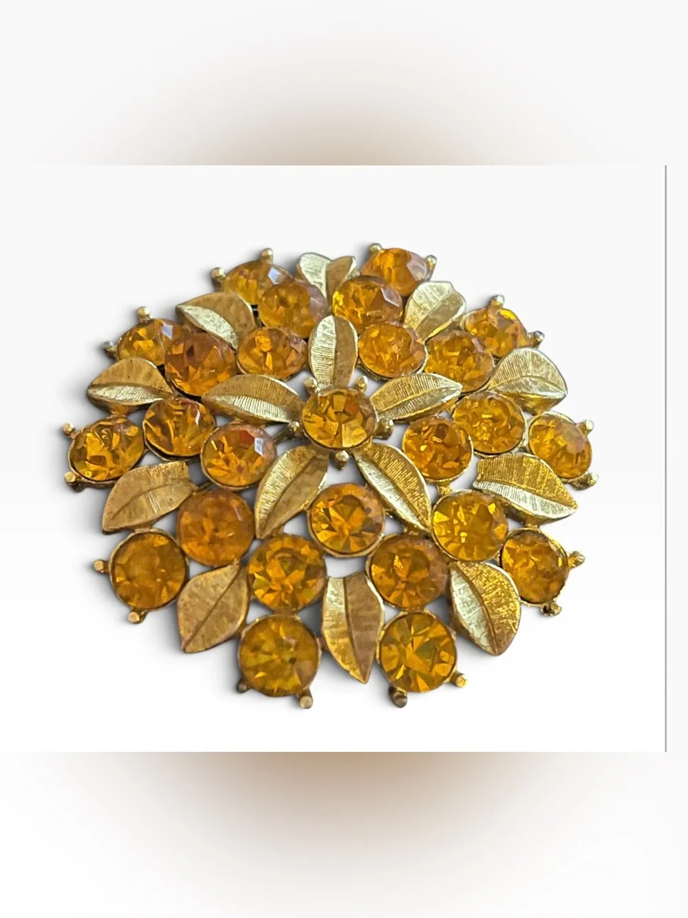 Sarah Coventry Gold-Tone Brooch with Amber Yellow Rhinestones